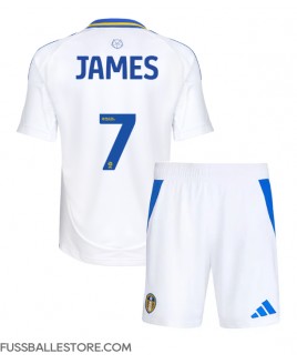 Günstige Leeds United Daniel James #7 Heimtrikotsatz Kinder 2024-25 Kurzarm (+ Kurze Hosen)